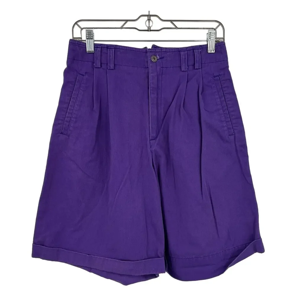 LizSport‎ Vintage Purple Denim High Waisted Shorts Pleated 90's Women's Size 12